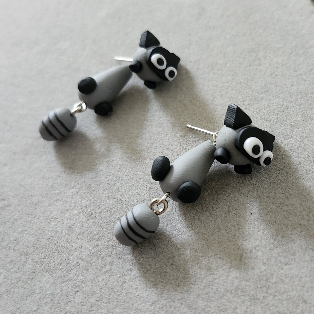 Cute Raccoon Earrings for‎ Kids - Black and Gray